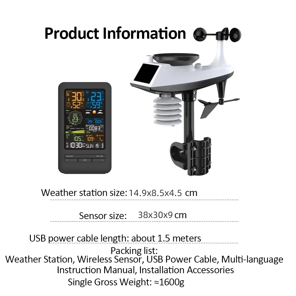 

WiFi Smart Weather Station Smart Home Digital Thermometer with Sensor Temperature Humidity Date Light Index Air Quality Monitor