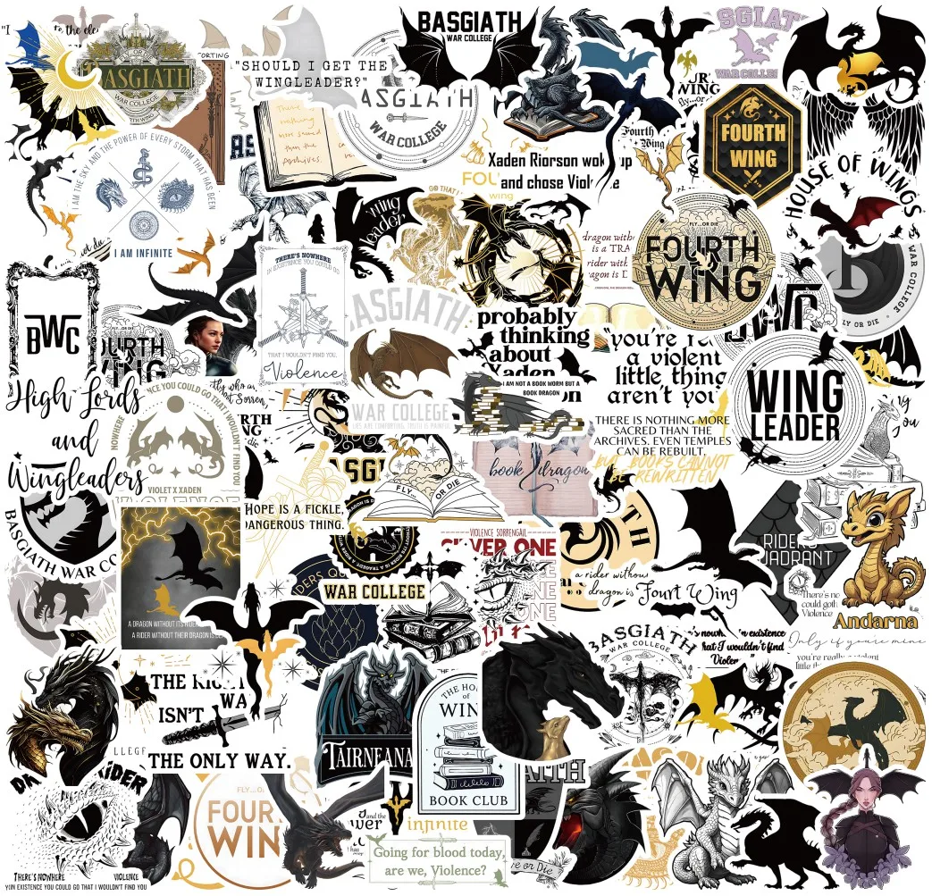 

10/50/100Pcs Fantasy Fourth Wing Book Stickers Dragon Scrapbook Laptop Phone Grafiti Skateboard Luggage Novel Stickers Gift Toy