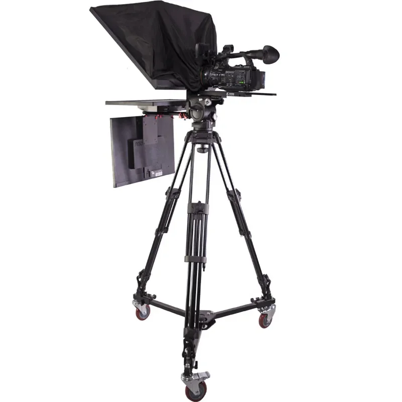 TS-T110/22D professional studio teleprompter with self-check screen 22 inch dual  caster PTZ tripod tempered gla