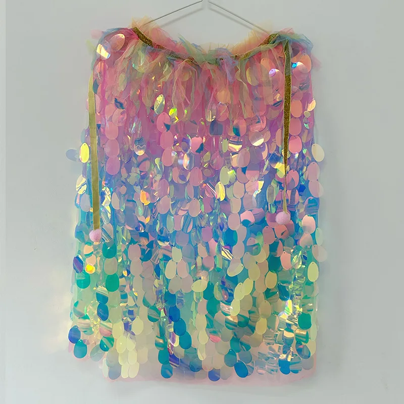 Girl's Sequins Cloak Princess Party Cape Mermaid Costume