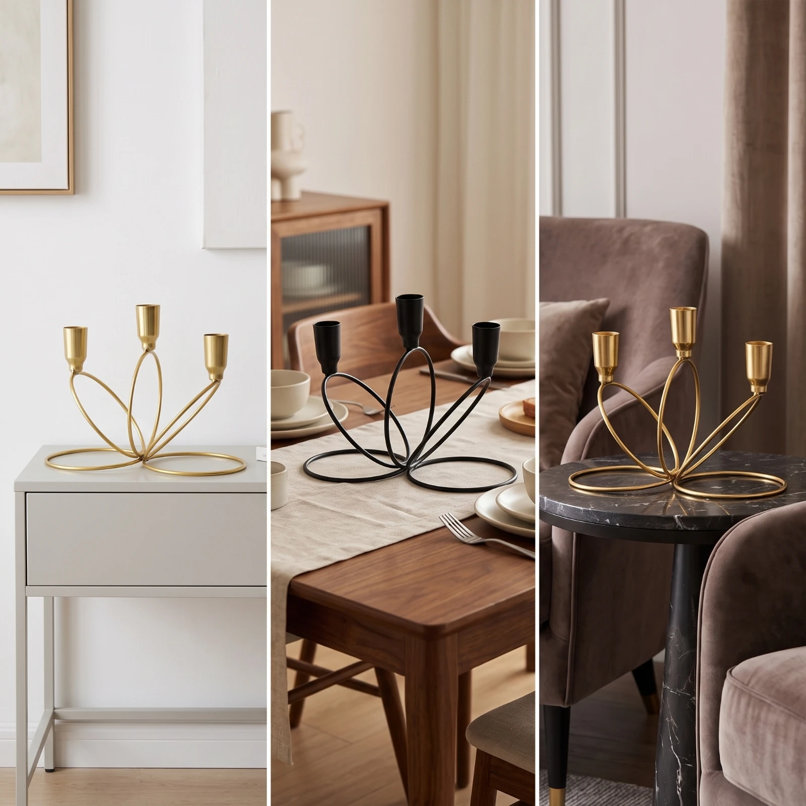 Three-Arm Candlestick Holder Painted 3-Arm Candelabra Candlestick Holder with Three Cups Elegant Metal Candelabra Decorative view 5