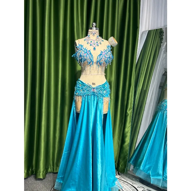 

Customized Belly Dance Costumes Female Adult Performance Set Bra Long Skirt
