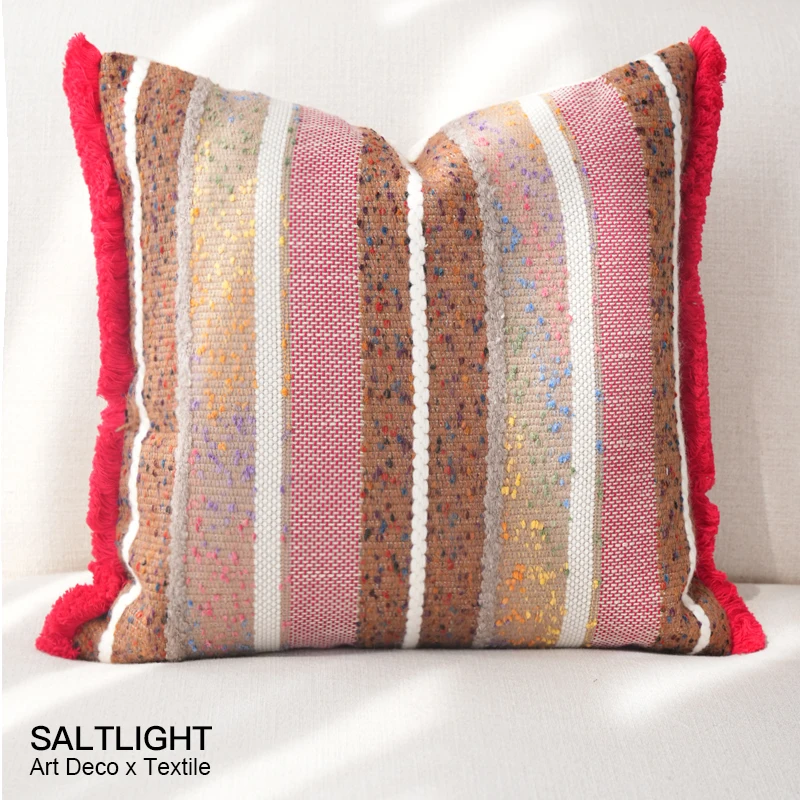 

Natural Weave Red Wool Linen Blend Pillow Bedroom Window Living Room Couch Cushion Square Rectangle Shape Detachable Wash