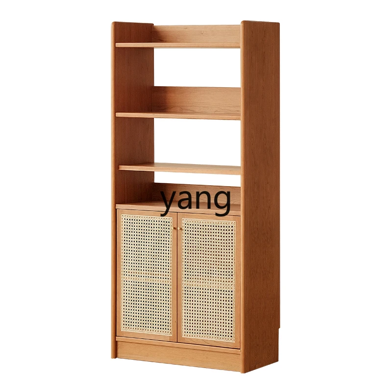 LXL Solid Wood Bookcase Locker Integrated Simple Furniture Rattan Storage Cabinet Display