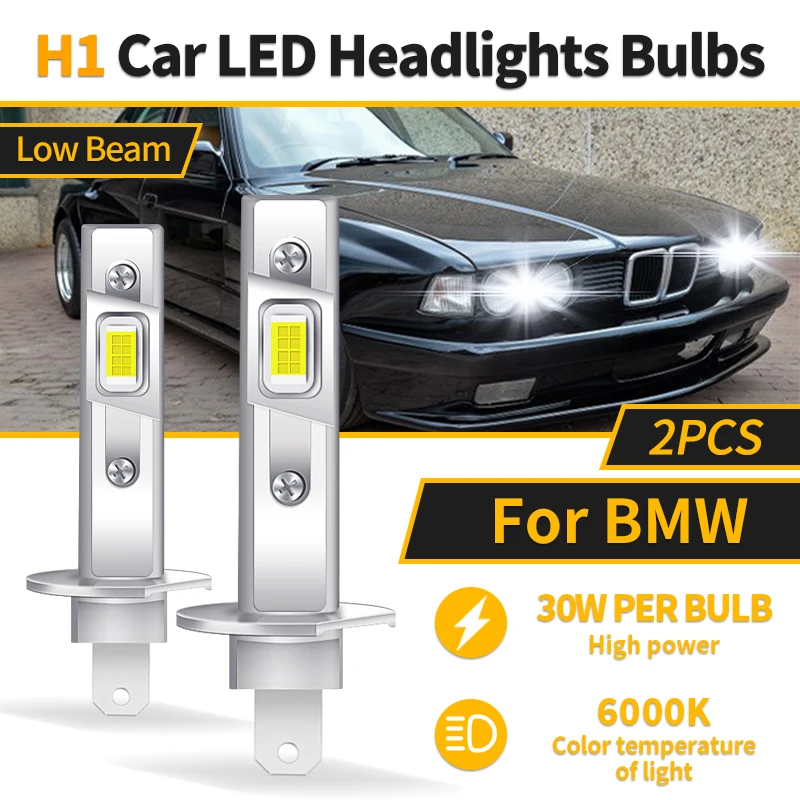2PCS Canbus H1 LED Car Headlights 1:1 Mini Size LED White Bulb 6000K 9600LM Auto Lamp Low Light CSP For BMW 7 Series 1987-2001