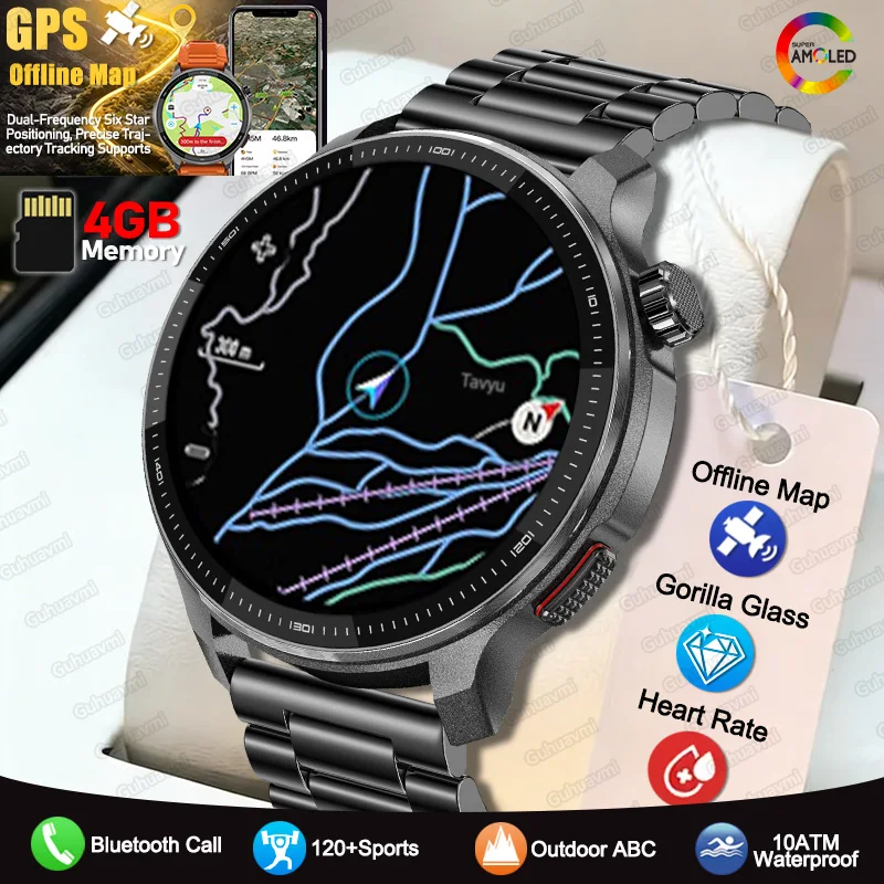 

New Outdoors Military Offline Map GPS SmartWatch 10ATM Waterproof Watch 4GB Memory Compass Voice Call Sports Bracelet Man 2026