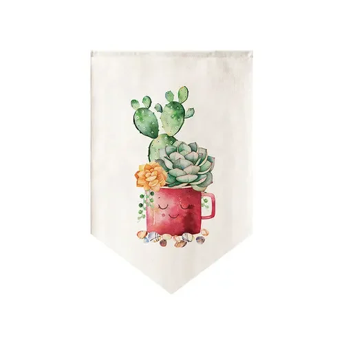 Nordic Cartoon Cactus Succulent Pattern Short Curtain Partition Kitchen Bedroom Door Head Hanging Curtain