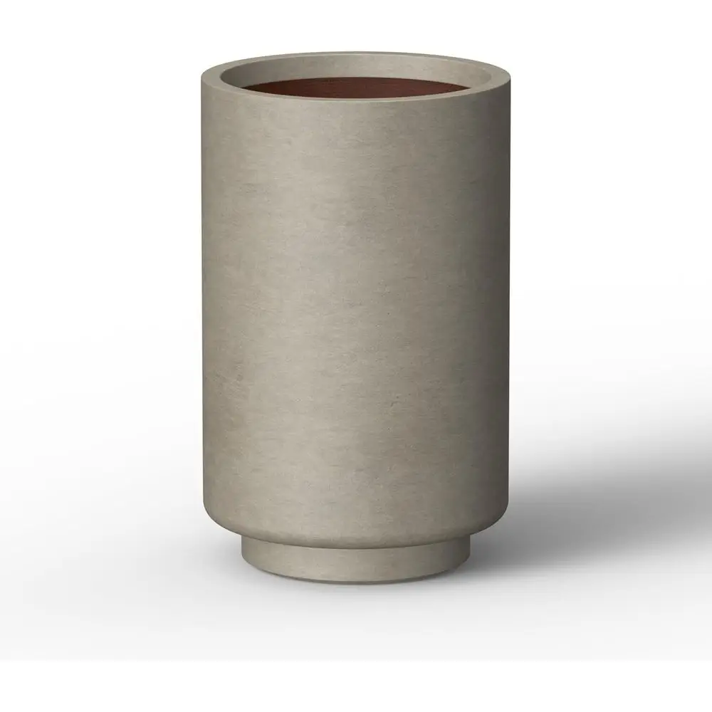 

15.7 Tall Round Concrete Planter with Pedestal, Outdoor/Indoor, Drainage Hole, Weathered Finish, Painted Interior