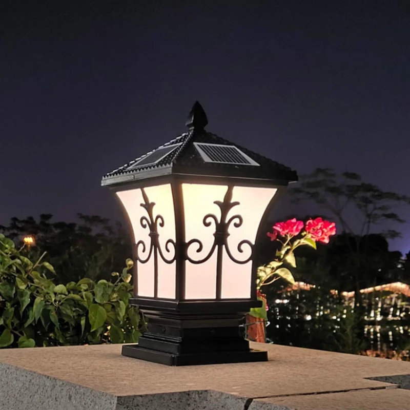 LED Solar Post Light Outdoor Dusk to Dawn Outdoor Solar Lamps Solar Pillar Light Vintage LED Exterior Lighting Fixture-ABHG