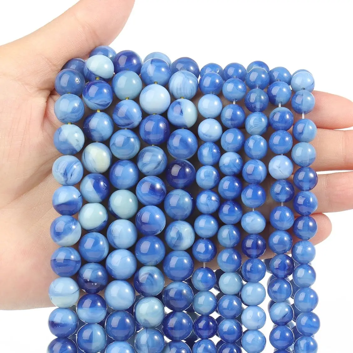 8/10mm Selected Blue Glass Imitation Striped Agate Round Loose Spacer Beads For Women Jewelry Making DIY Bracelet Accessories