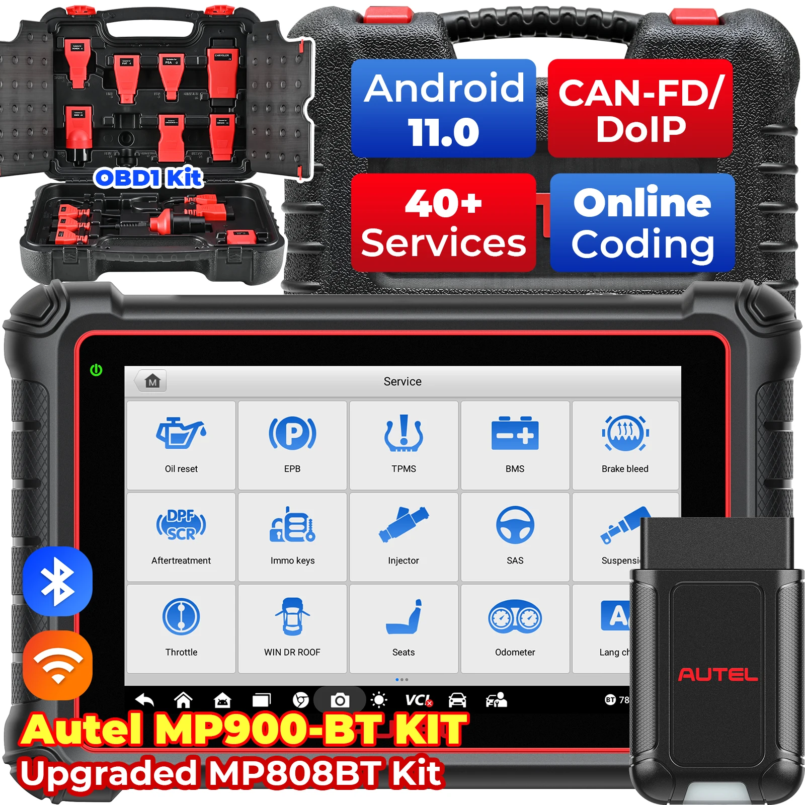 

Autel MaxiPRO MP900-BT KIT диагностические инструменты CANFD DOIP двунаправленный автомобильный сканер инструмент для кодирования ЭБУ 11 шт. комплект OBD1