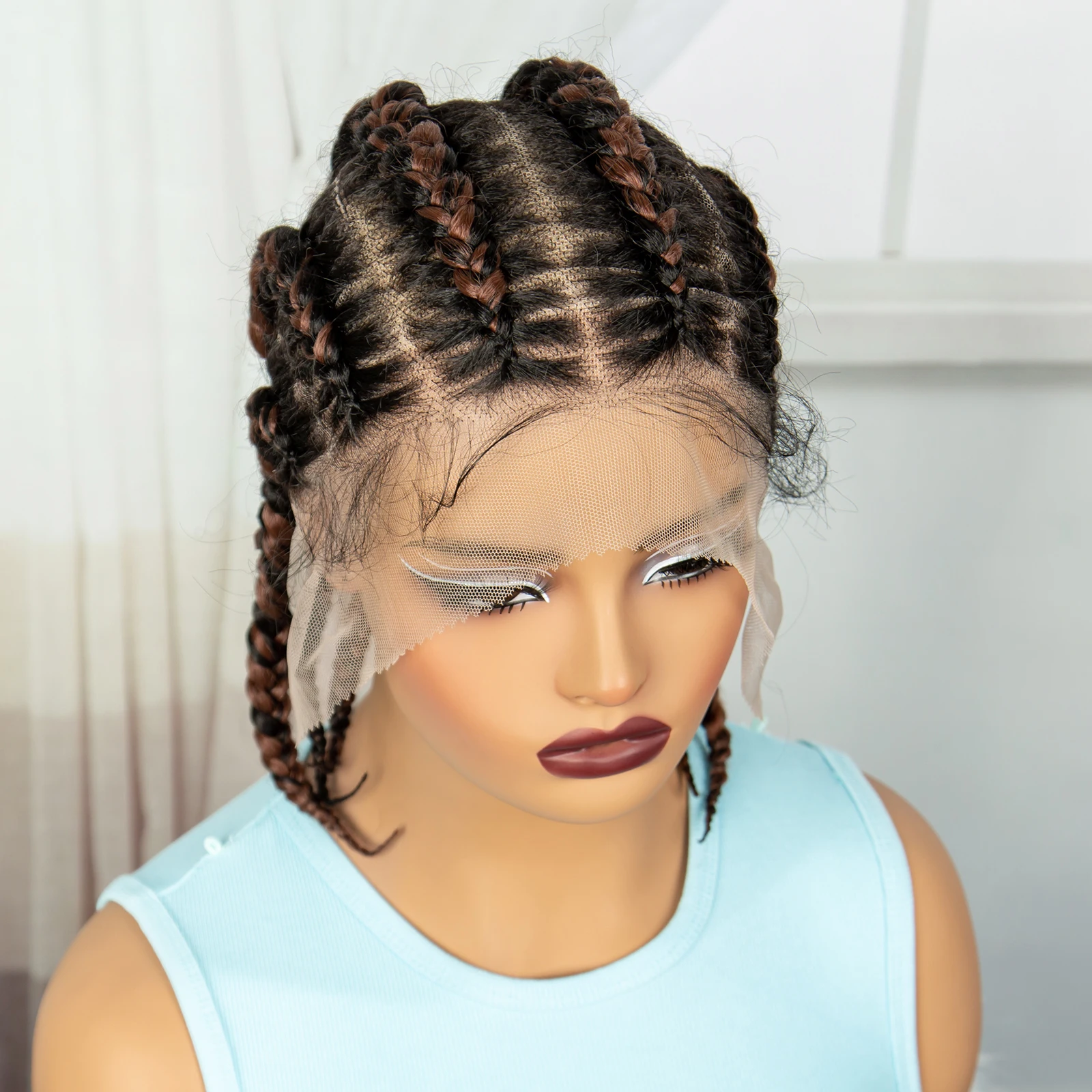 14inch  Synthetic Full Lace Handmade Cornrow Braided Wigs Transparent Lace Frontal Short Bob Wig with Baby Hair for Black Women