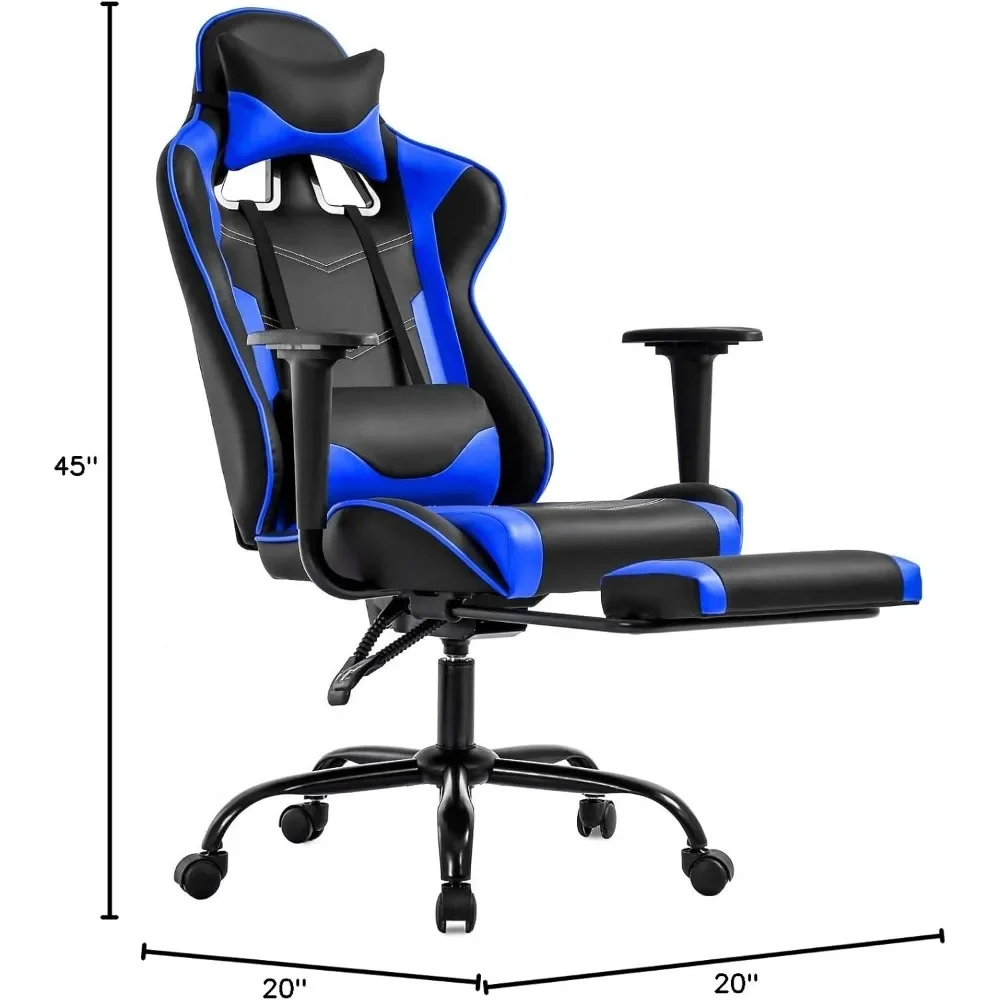 Игровое кресло с подставкой для ног, компьютерной поясничной поддержкой и подголовником с откидной спинкой, видеогеймер Racing Style (синий)