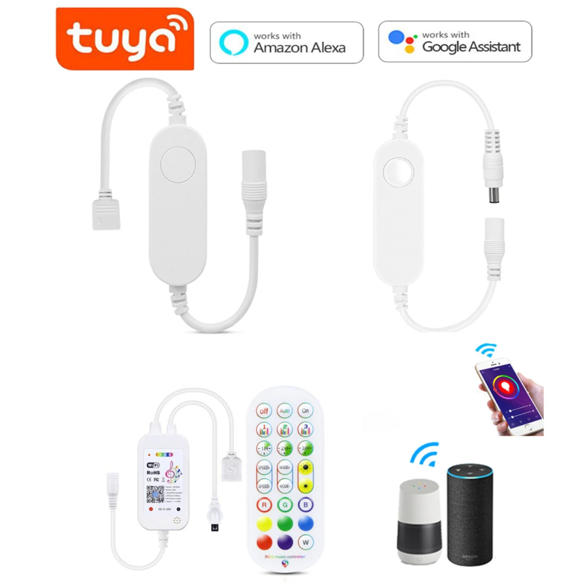 

Контроллер светодиодных лент Tuya Wi-Fi, 12 В, RGB, беспроводной переключатель управления для неоновой ленты, работает с Alexa Google Home, дистанционное освещение Managem