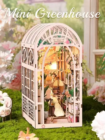 정원 미니어처 하우스 책 구석 키트 3D 퍼즐 책장 삽입을위한 나무 DIY 홈 인테리어 매직 북 하우스 스탠드 책장
