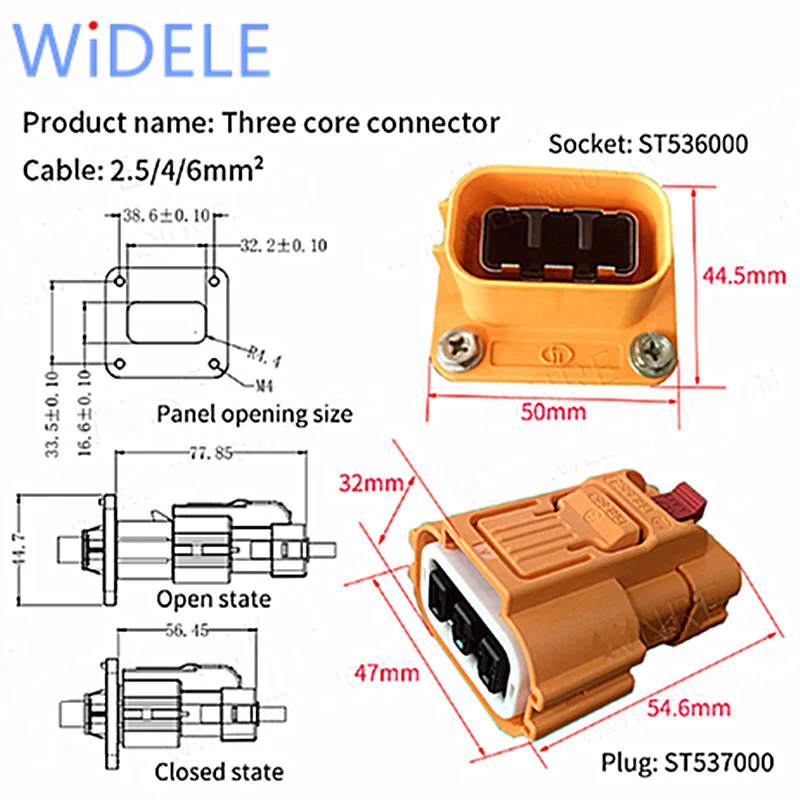 

3 core Plastic Shell High Voltage Current Connectors Plug Socket New Energy Electric Vehicle Car Hv Connector 2.5-6mm² For Cable