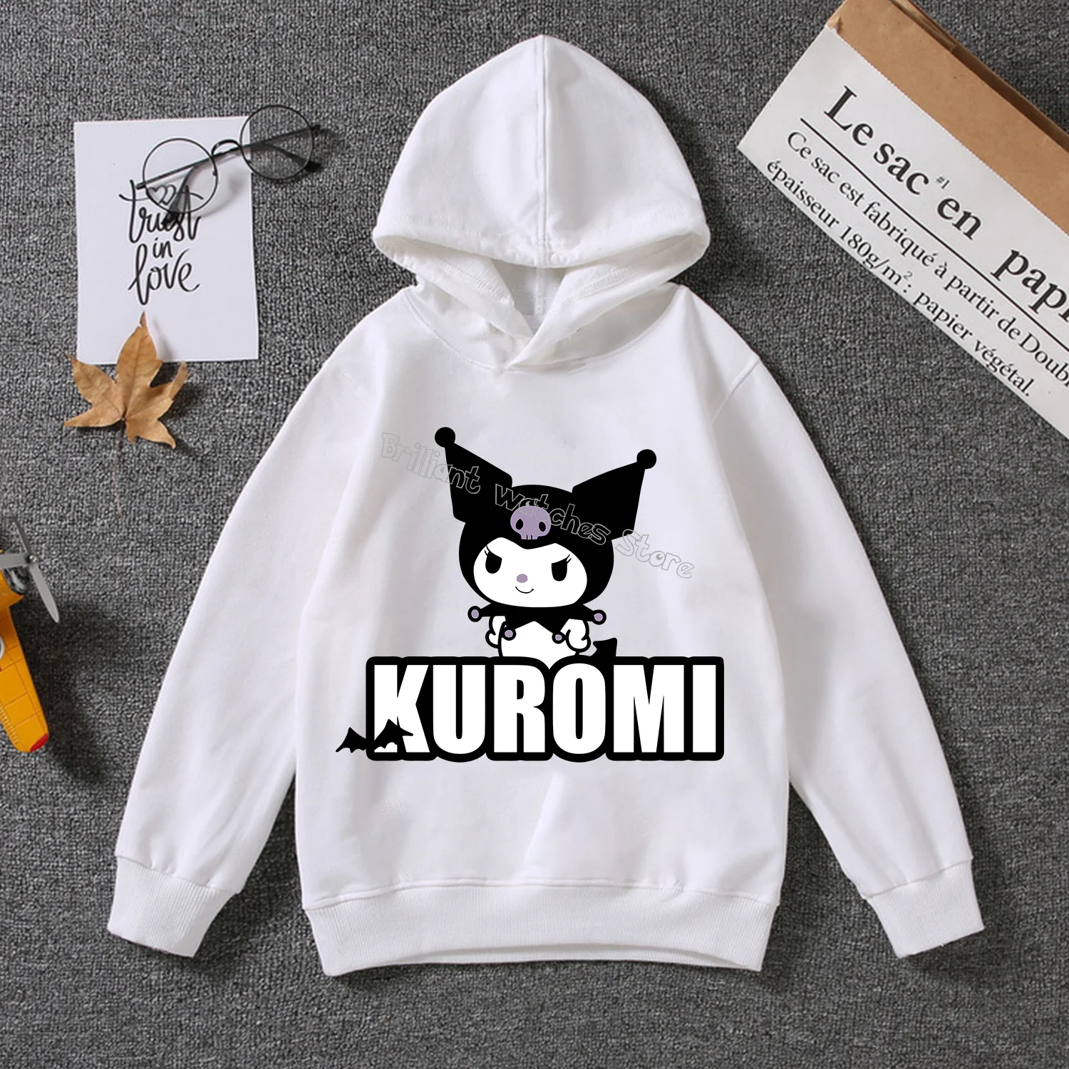 Kuromi Thin Hoodie for Children Cute Sanrio Cartoon Clothing Girls White Clothes Trendy Sweatshirt Fashion Long Sleeve Tops Gift