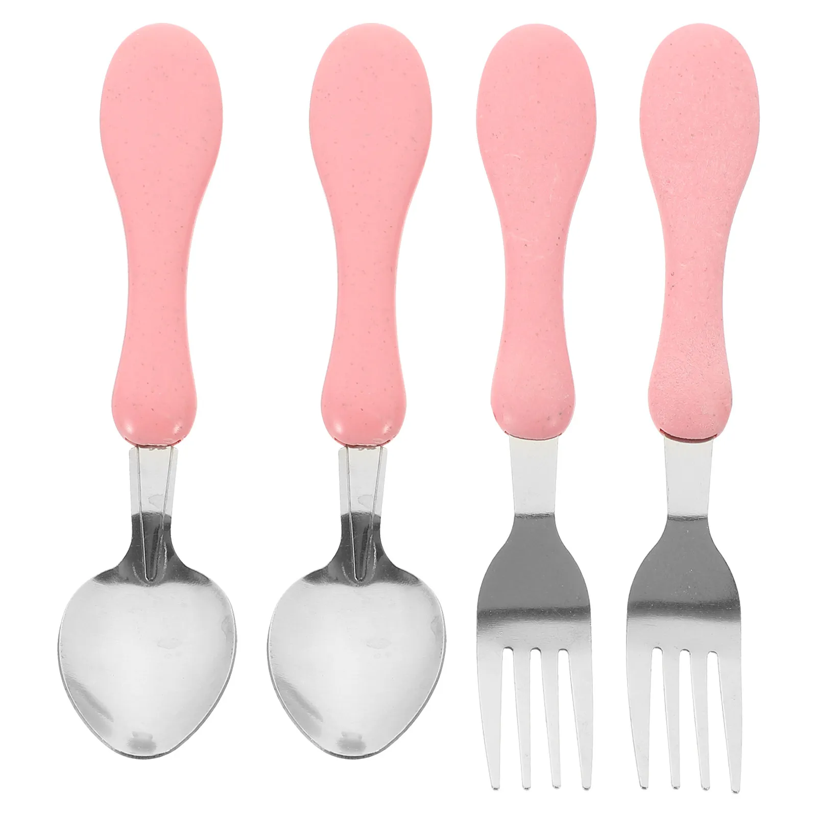 

4Pcs Stainless Steel Fork Spoon Kids Tableware Cartoon Design Safe Baby Feeding Utensil Set Cutlery Everyday Use