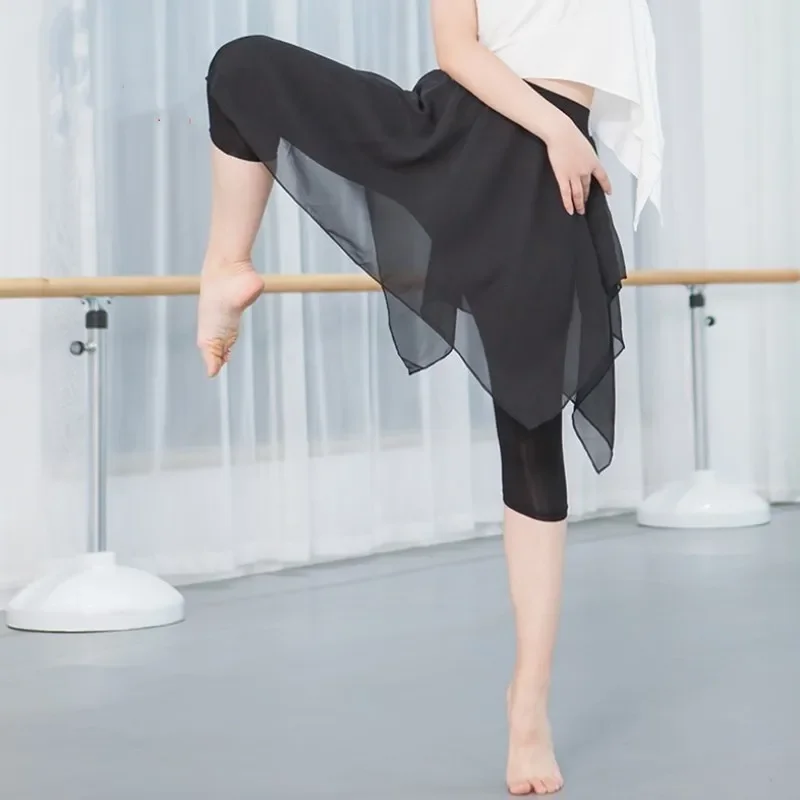 

Тонкие леггинсы-капри, летняя танцевальная одежда 3XL, большой размер, двухслойная юбка, брюки, женская одежда для балета, танцев, тренировочная одежда, брюки в форме тела