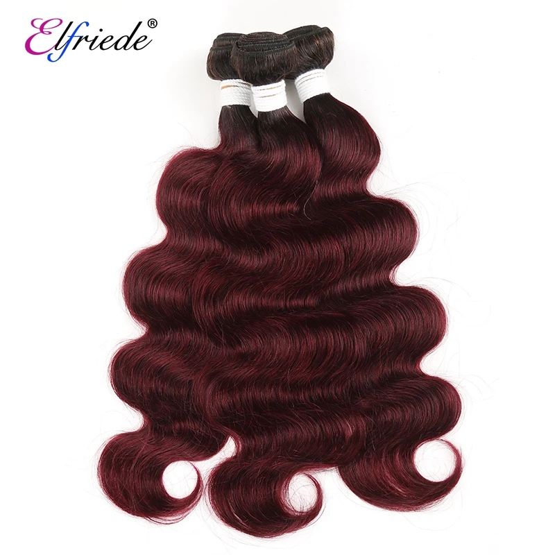 Elfriede bundel rambut warna Ombre/99J gelombang tubuh dengan penutup rambut manusia Remy Brasil 3 bundel dengan penutup renda 4x4