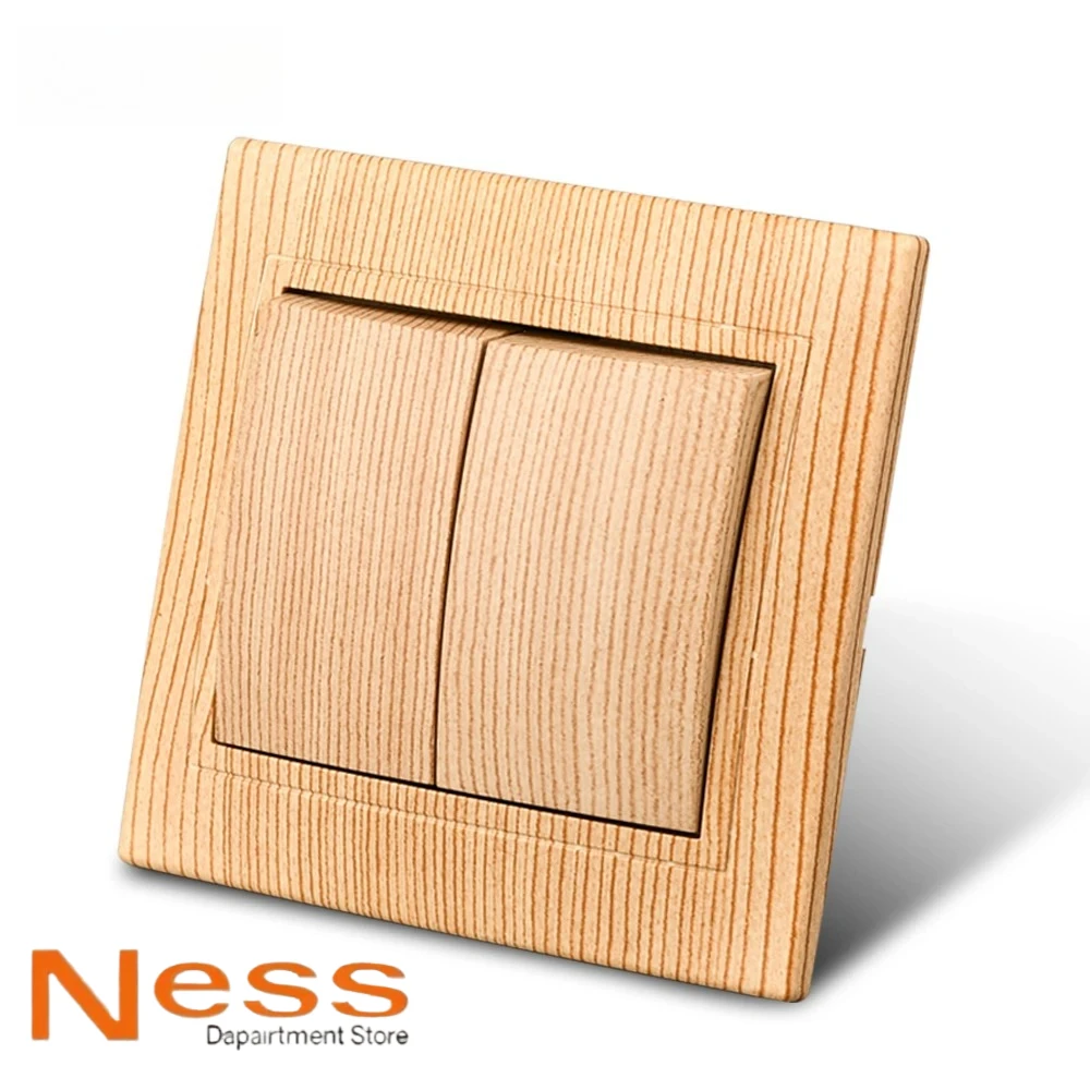 NESS Wood Power Socket European Standard Wall Socket Electrical Outlett Not Ground Embedded Plug Flame Retardant Plastic Panel