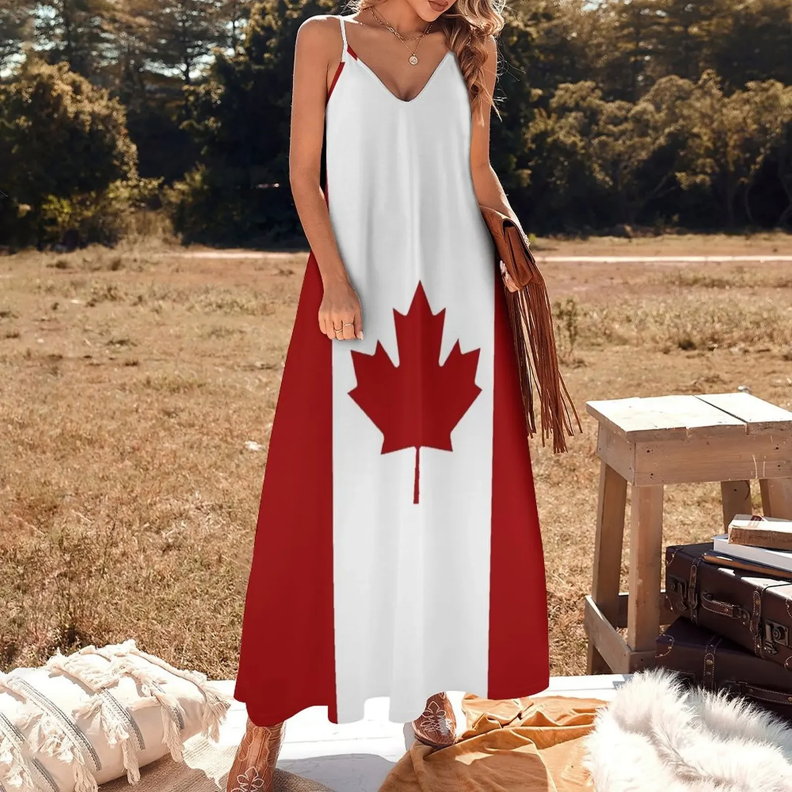 Canada: Canadian Flag (Red & White) Sleeveless Dress Woman fashion dresses for women 2024 Party dresses