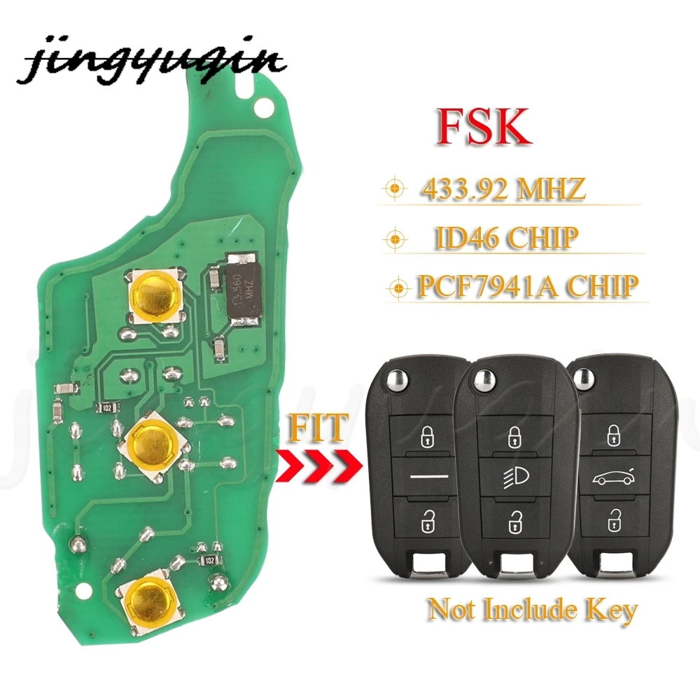 jingyuqin 10pcs Remote Car Key Circuit Board ID46 434MHZ For Citroen C4L New Elysee For Peugeot 208 2008 301 308 5008 508