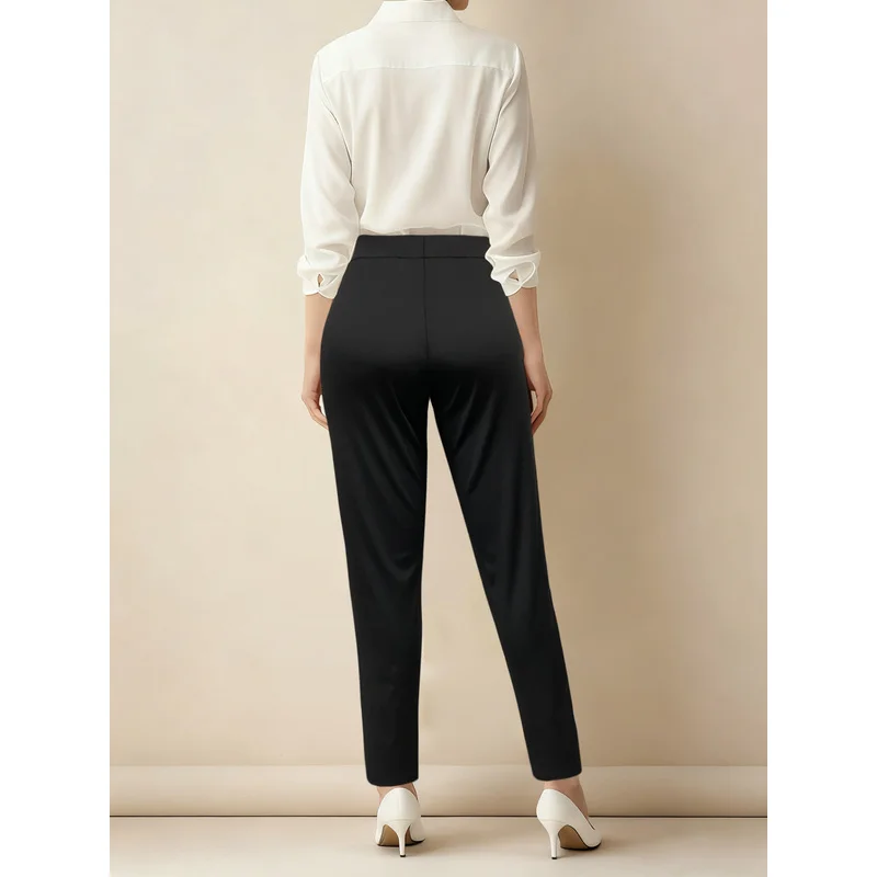 2025 Pantaloni a matita alla moda da donna Pantaloni da festa da ufficio neri solidi dimagranti traspiranti a vita regolare