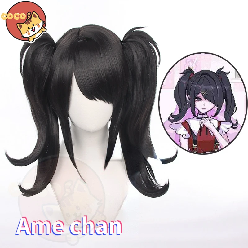 Peluca de Cosplay de juego de CoCos nevered Streamer Overload Ame Chan, pelucas negras de Cosplay