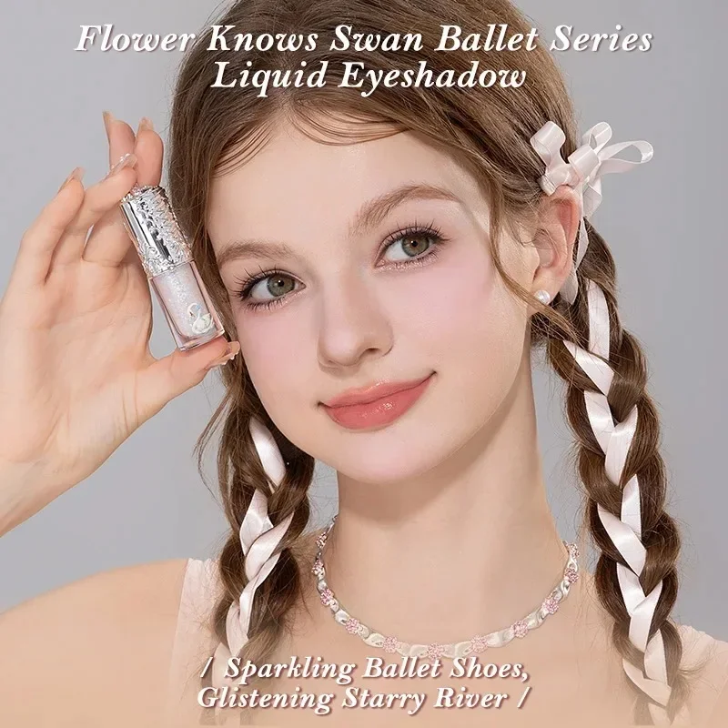 Flor sabe cisne ballet glitter sombra líquida de longa duração brilho à prova dwaterproof água secagem rápida metálico maquiagem dos olhos para mulheres meninas