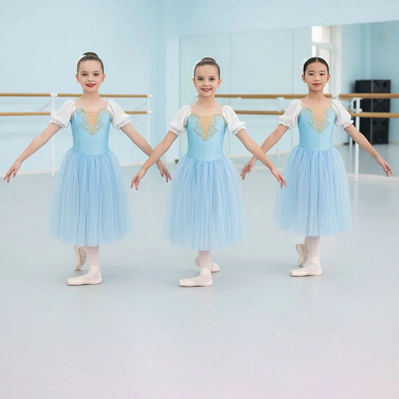 

Blue Professional Long Tutu Dress Children Giselle Ballet Dress Sky Blue Girls Women Adults Performance Dance Ballerina Costumes
