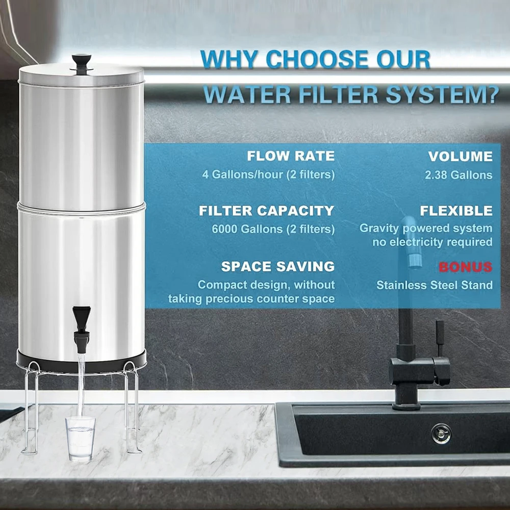 Gravity-fed Water Filter System & Gravity Water Filter, Replacement for BB9-2 Black Filters & PF-2 Fluoride Filters