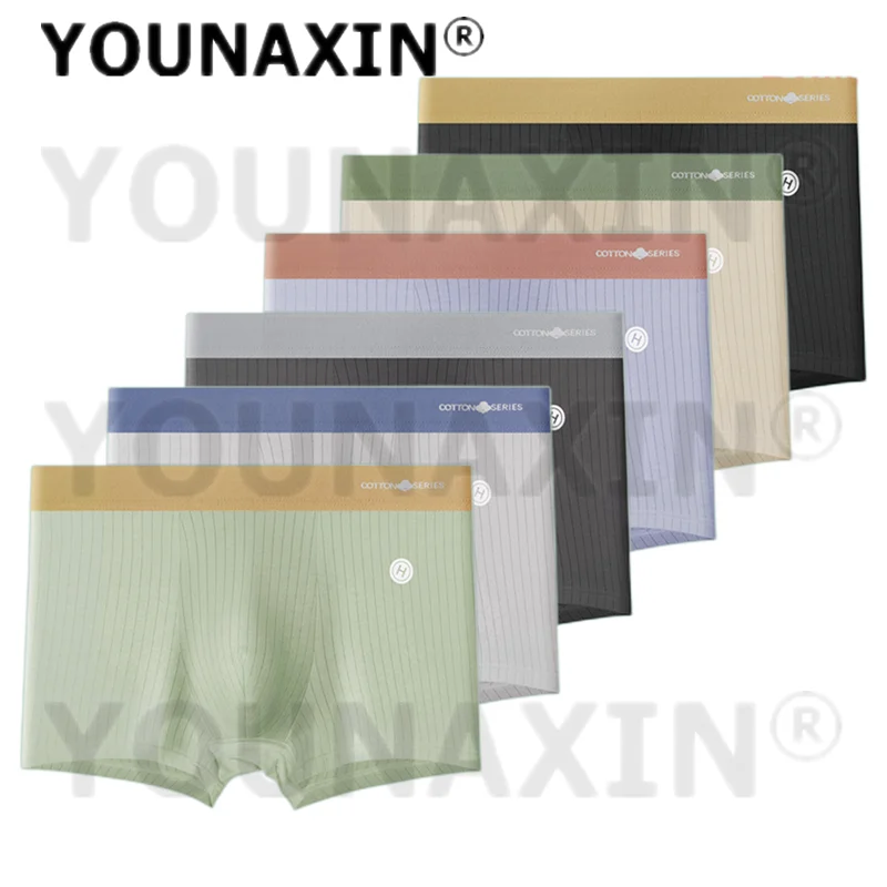 Men's 6 Pack Big Size Cotton Vertical Striped Boxer Briefs Breathable Sports Plus Size Underwear L XL 2XL 3XL 4XL 5XL YOUNAXIN