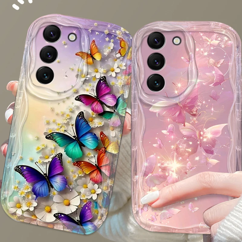 Butterfly Luxury Beautiful Art For Samsung S24 S23 S21 S20 Ultra Plus FE A73 A72 A71 A51 A31 A05S A05 A04 5G Wave Oil Back