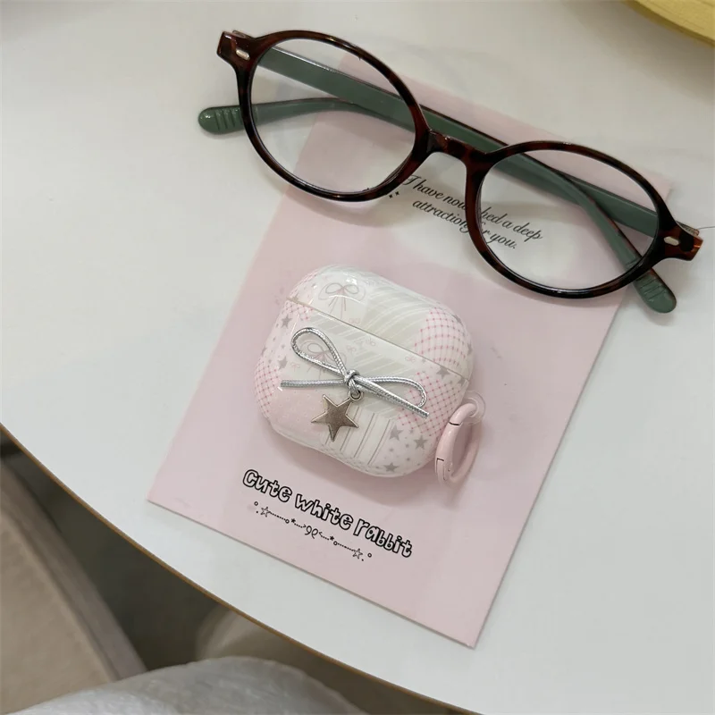 

Ultra Thin Precise Fit Case for AirPods 1 2 3 4 Pro Cute Pink Green Polka Dot Bow Shockproof Cover with Charm Pendant