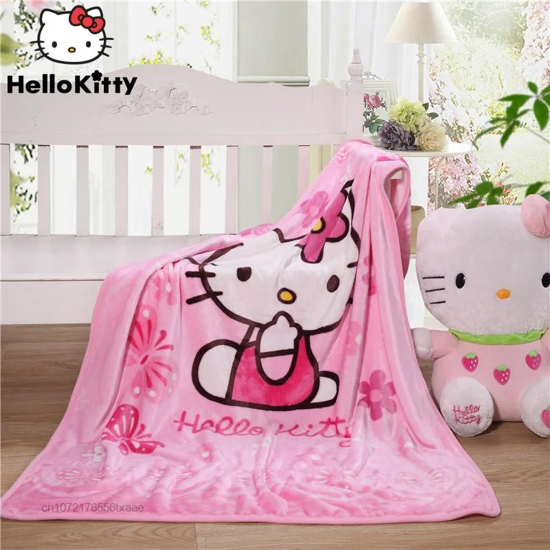 

Sanrio, всесезонное универсальное одеяло Hello Kitty, детское маленькое одеяло, непродуваемое мягкое плюшевое одеяло для девочек