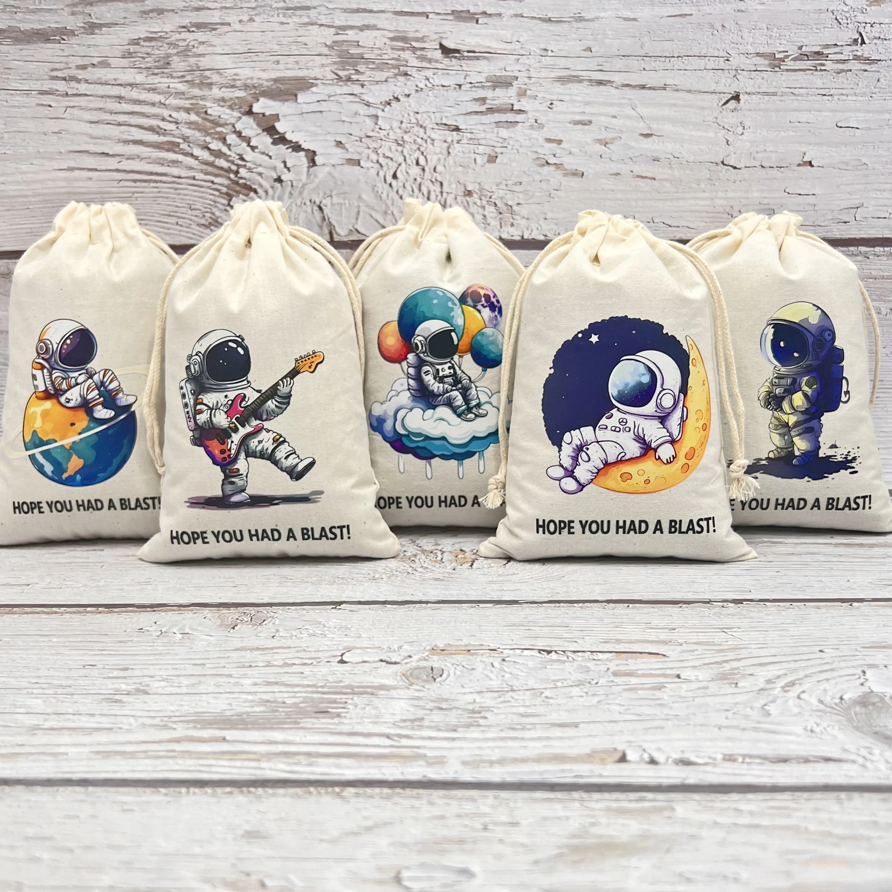 5pcs Astronaut Theme Party Favor Treat Bags Cotton Gift Bags Birthday Party Decor Kids Wedding Party Bag Baby Shower