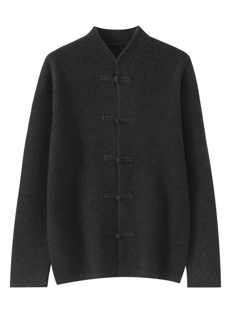 100% Merino Wool Sweater Chinese Style Man Cardigan air layer Thickened Knitwear Soft Warm Clothing Tops Couple's Matching Items