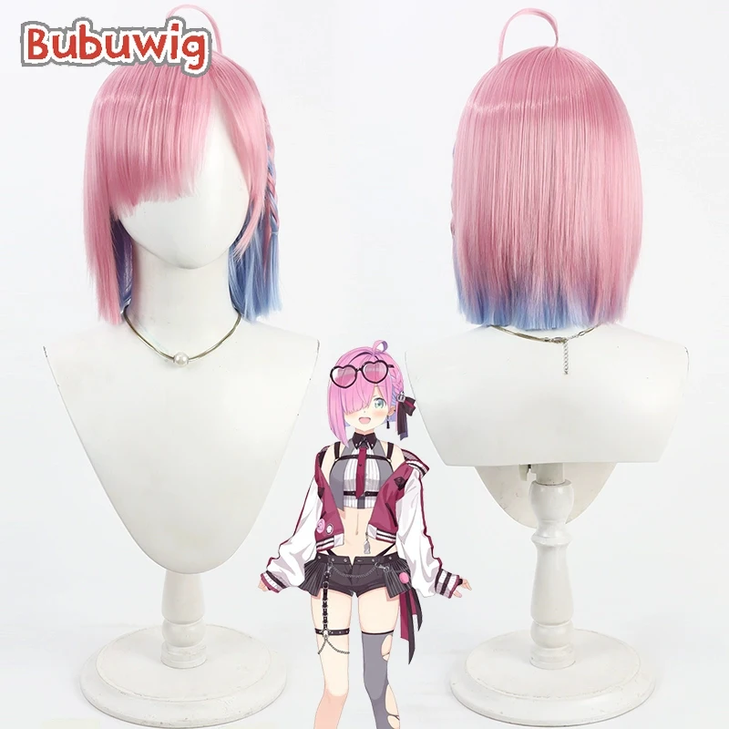 

Bubuwig Синтетические волосы Himemori Luna Косплей Парики Виртуальный YouTuber Himemori Luna 35 см Короткий розовый смешанный синий парик Термостойкий
