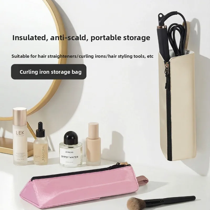 Curling Iron Storage Bag Heat Resistant Organizer Portable Hanging Travel Curling Wand Heat Insulation Storage Case