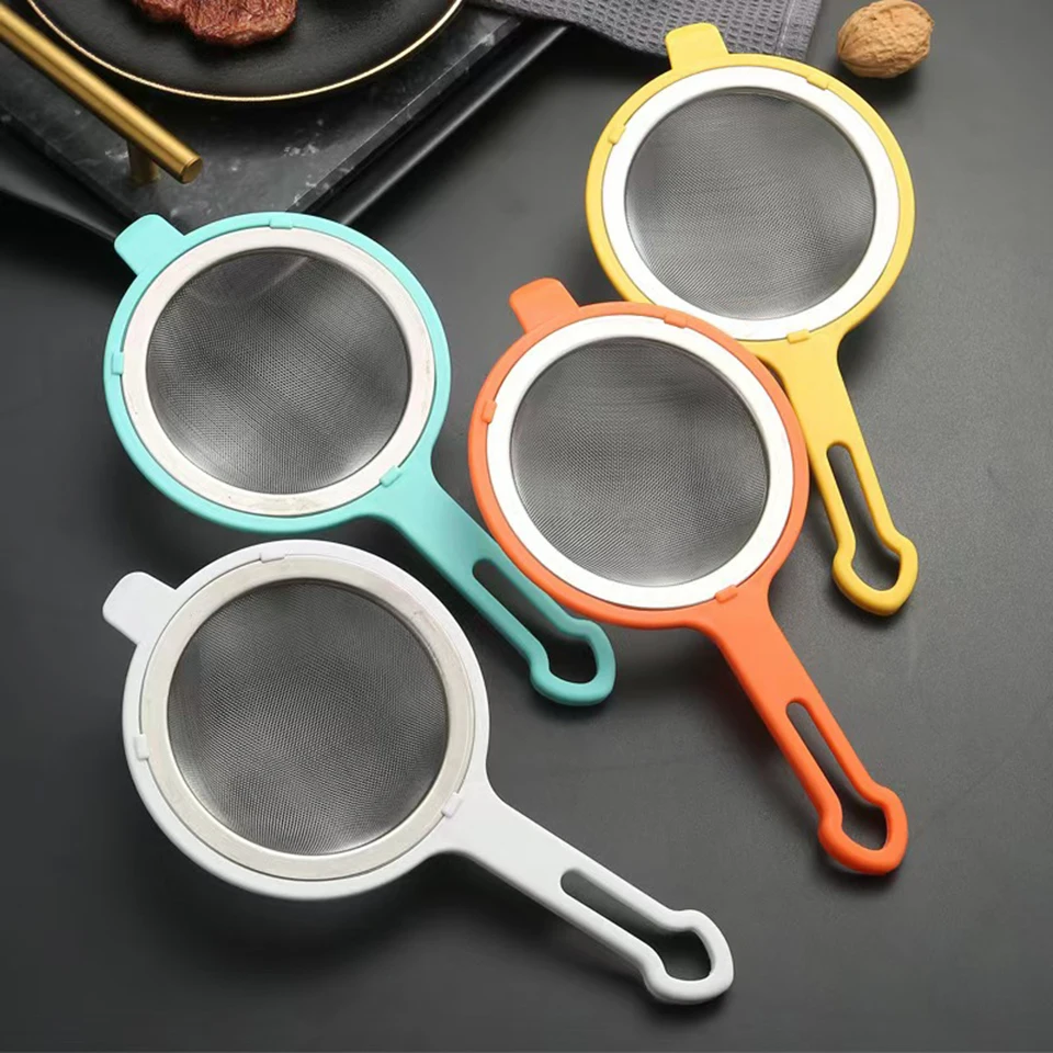 

1PC Stainless steel hanging ear strainer spoon Household soy milk juice strainer Draining spoon four colors to choose