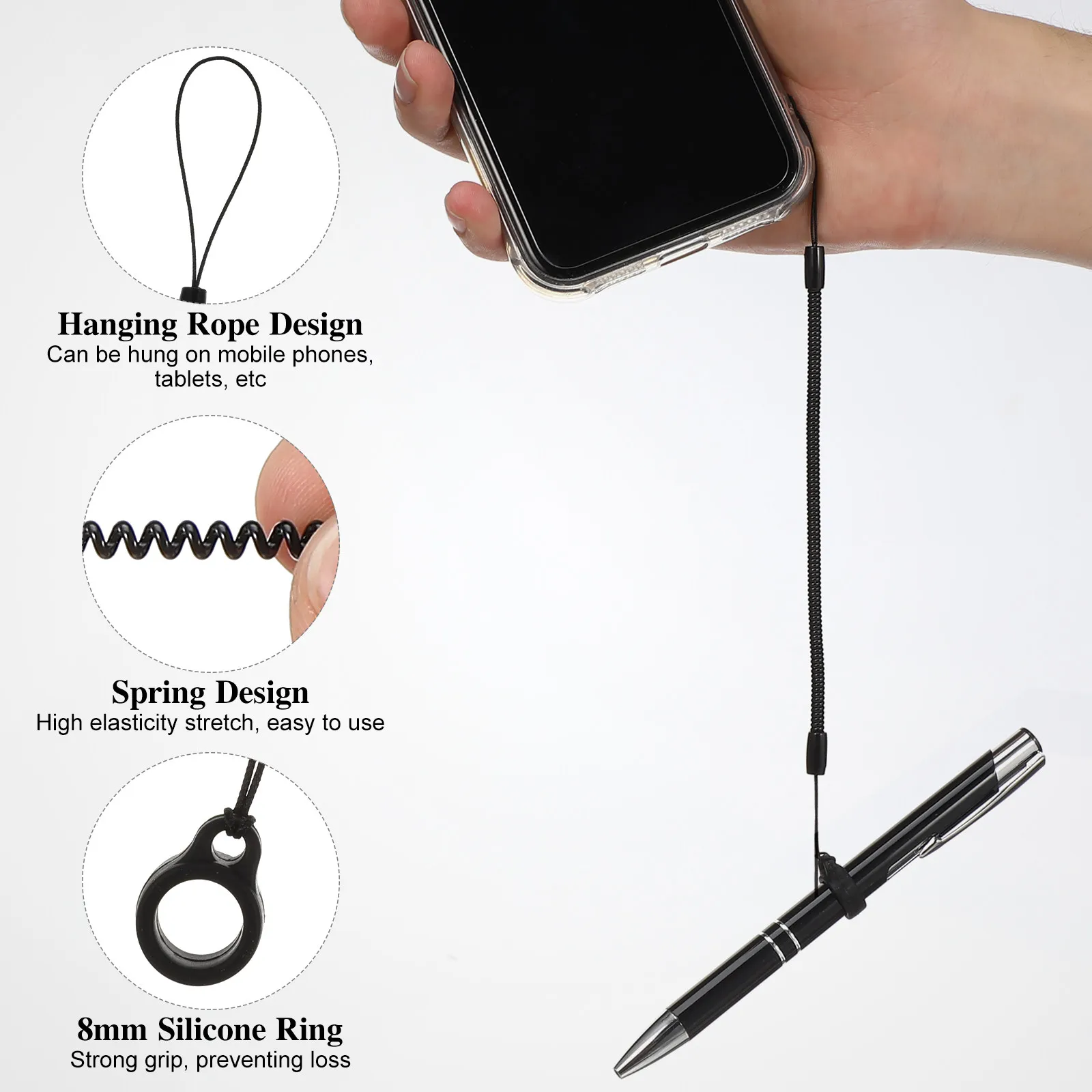 8Pcs Stylus Pen Anti Lost Lanyard Rope Spring Retractable Cord Wrist Strap Pen Leash Holder Retractable Cord Lanyard String