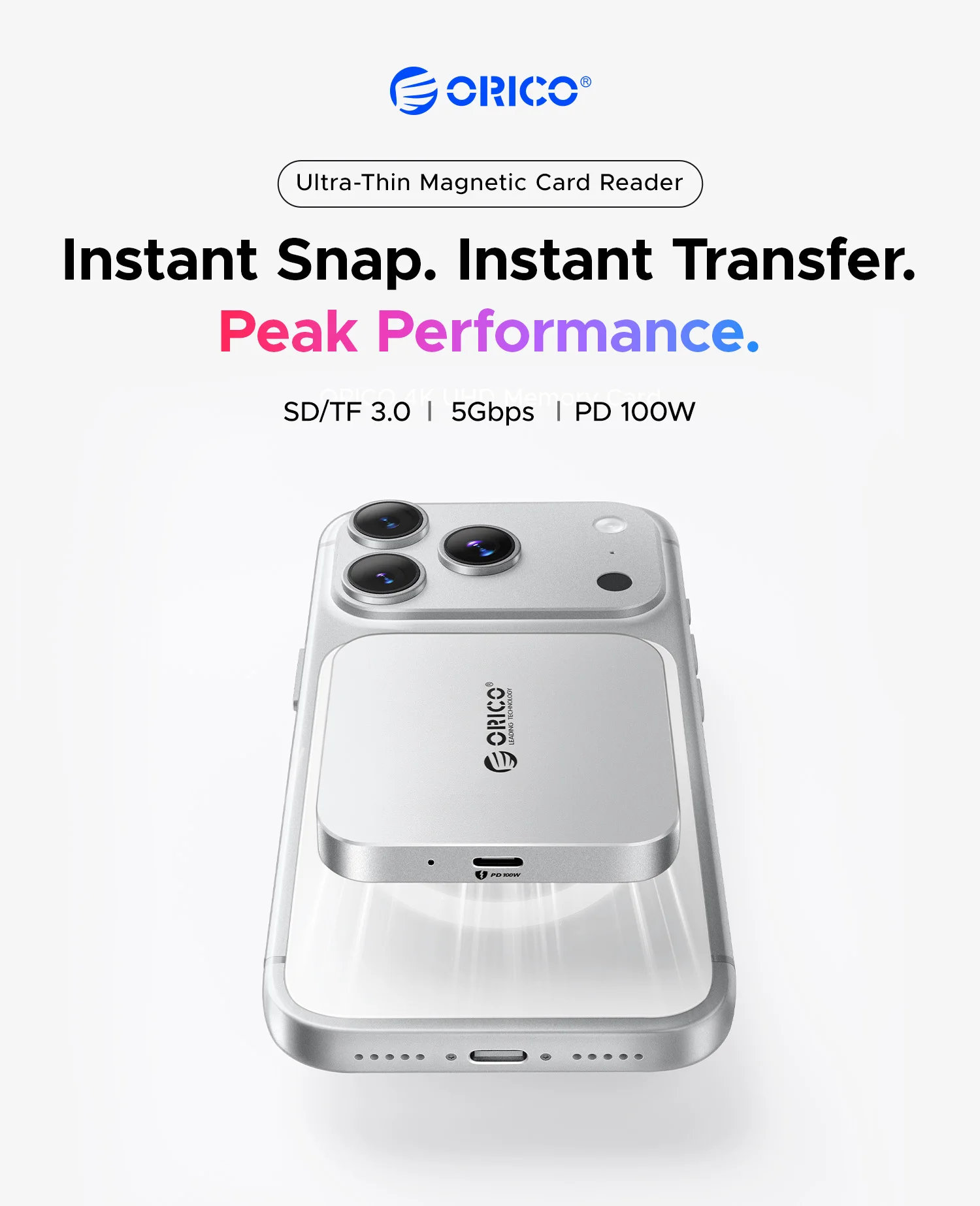 ORICO Magnetic USB C Hub SD/TF Card Reader for Magsafe Phone PC Docking Station PD100W SD TF Card Adapter For iPhone 17/16 Pro
