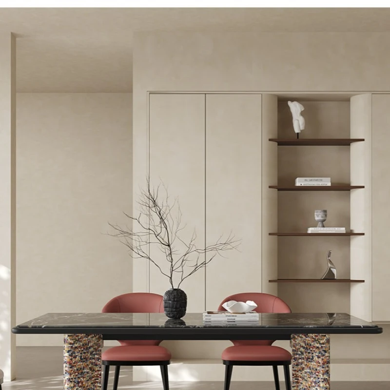 

Dining table and chairs for home modern simple small apartment solid wood rectangular rainbow dining table