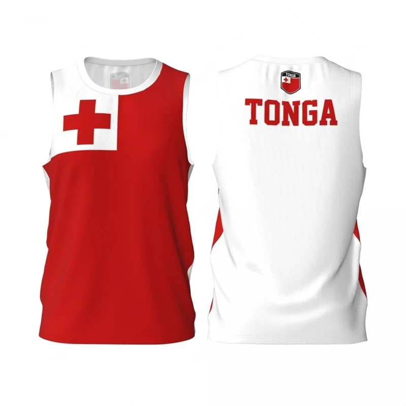 Tonga Flag Basketball Tank Tops Summer Fashion National Emblem 3D Printed Sleeveless T Shirts Loose Quick Dry Sports Vest Tees