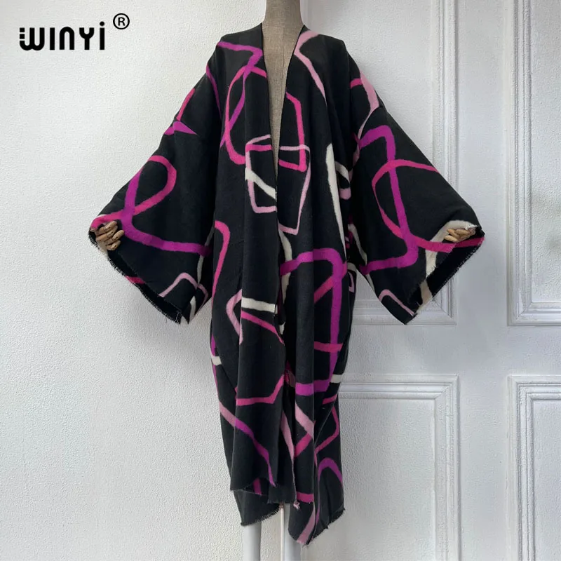 

WINYI new winter cardigan Africa women Geometric print maxi OverCoat Thick Warm kimono long down coat Middle East fashion abaya