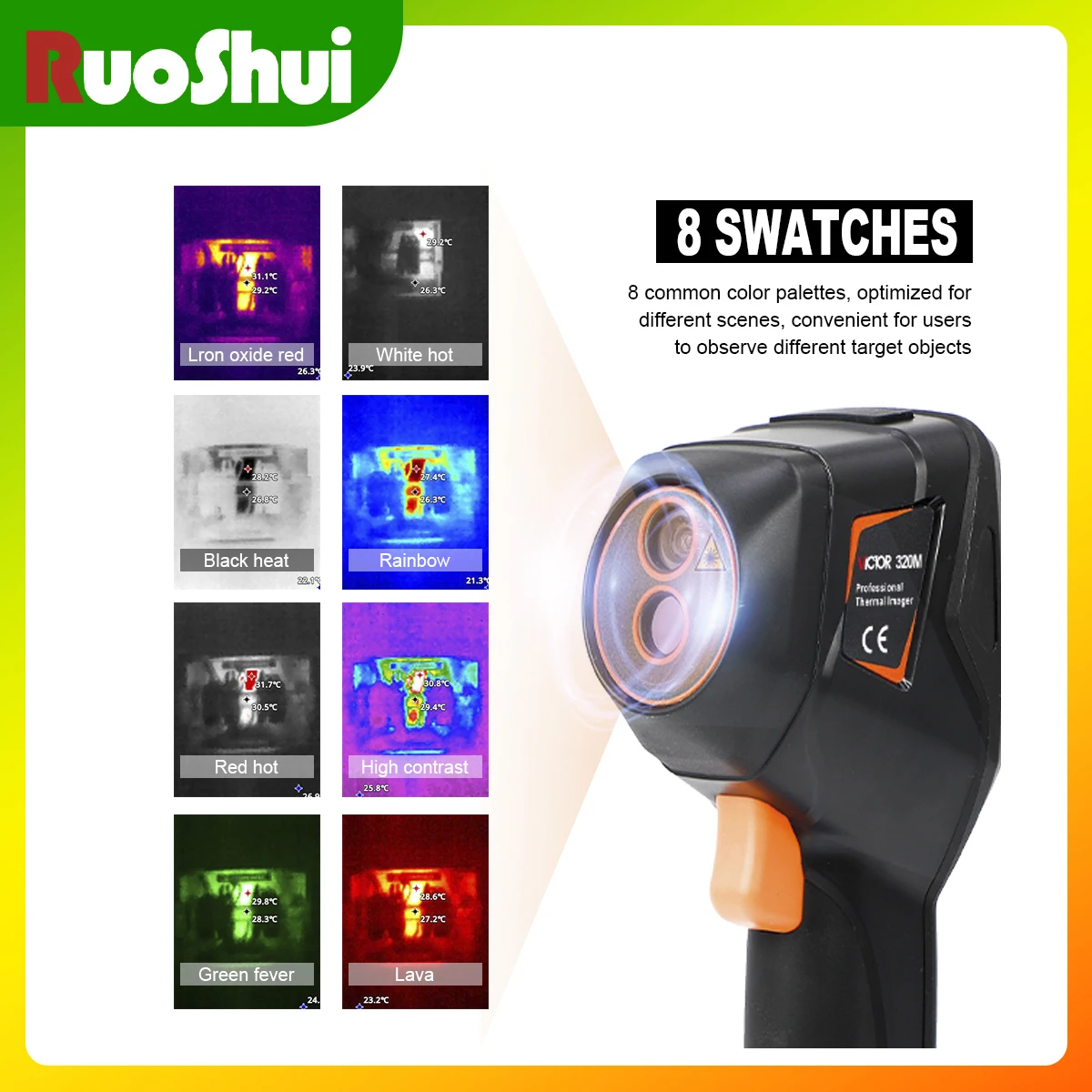 RuoShui 320M Thermal Imaging Camera 2.8 Inches Display 8GB Storage Function Resolution 120x90 55.6 Field of View