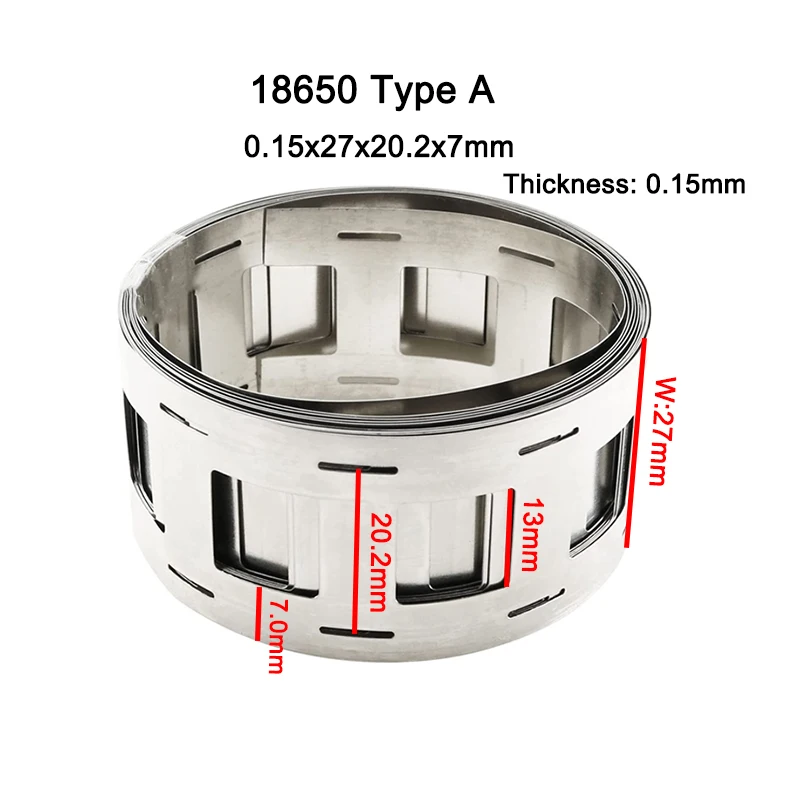 1/2M 2P vernickeltes Stahlband, Dicke 0,12/0,15/0,2 mm, für 18650/21700 Akkupacks, 0,15x27x20,2 mm Punktschweiß-Verbindungsband – Detail 3