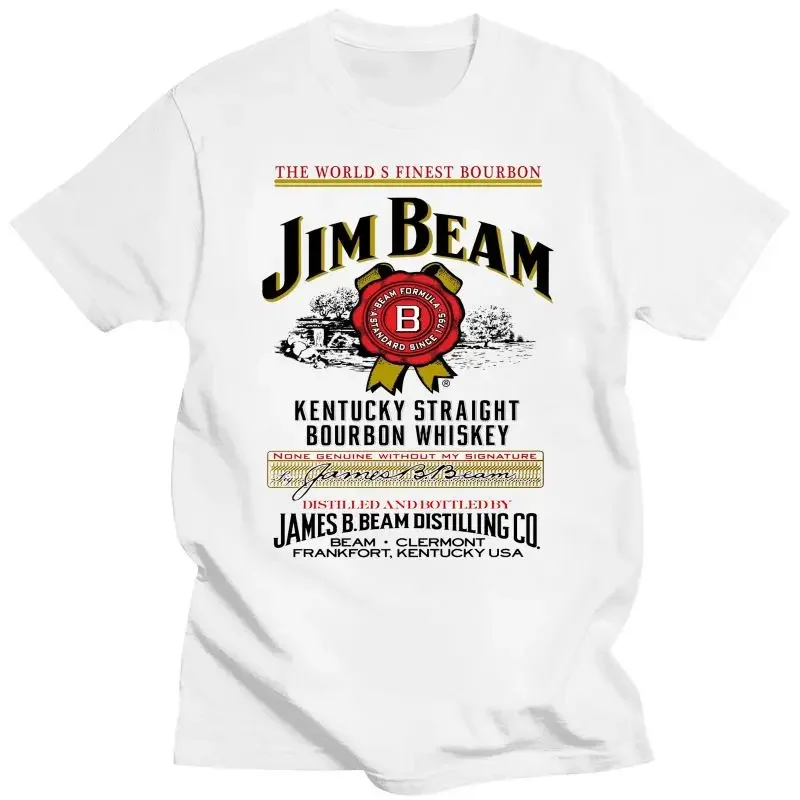 Camiseta de manga corta de algodón para hombre, camisa de cuello redondo con logotipo grande de Mad Engine, Jim Beam, blanco, cinco colores, moda harajuku