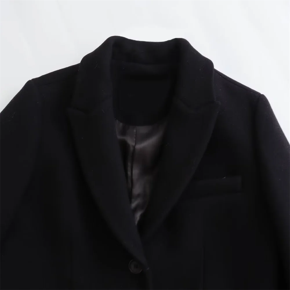 PB & ZA2024ฤดูใบไม้ร่วงเสื้อแจ็คเก็ตตัวยาวรุ่นหลวมๆสีดำกลางๆกันลมสะอาด